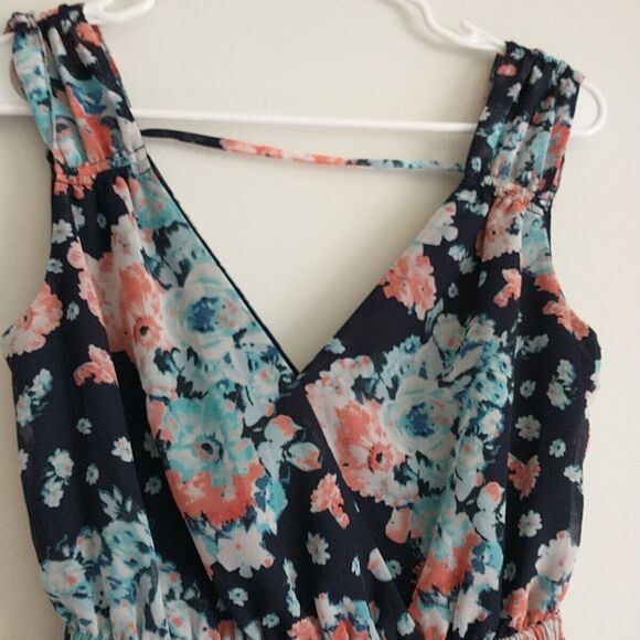 Love Tree Mini Dress S Blue Floral Faux Wrap Elastic Waist Lined CottagecoreBoho - Picture 3 of 10